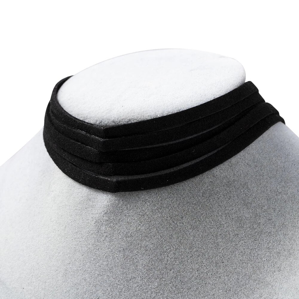 90'S Punk 4 Colors Leather Choker Necklace Gold Color Geometry With Round Pendant Collar Necklace For Women Girls