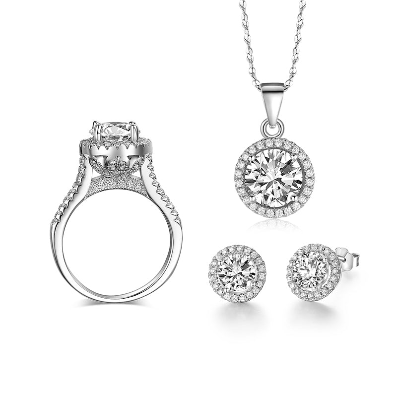 90% off Wedding Jewelry Sets for Brides 925 Sterling Silver AAAAA Level CZ Stud Earrings Ring Necklace Bridal Jewelry Set
