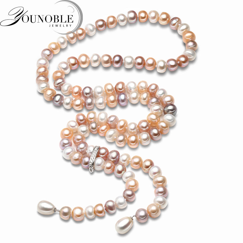 900mm Real long pearl necklace for women,adustable 9-10mm size bridal natural pearl necklace jewelry