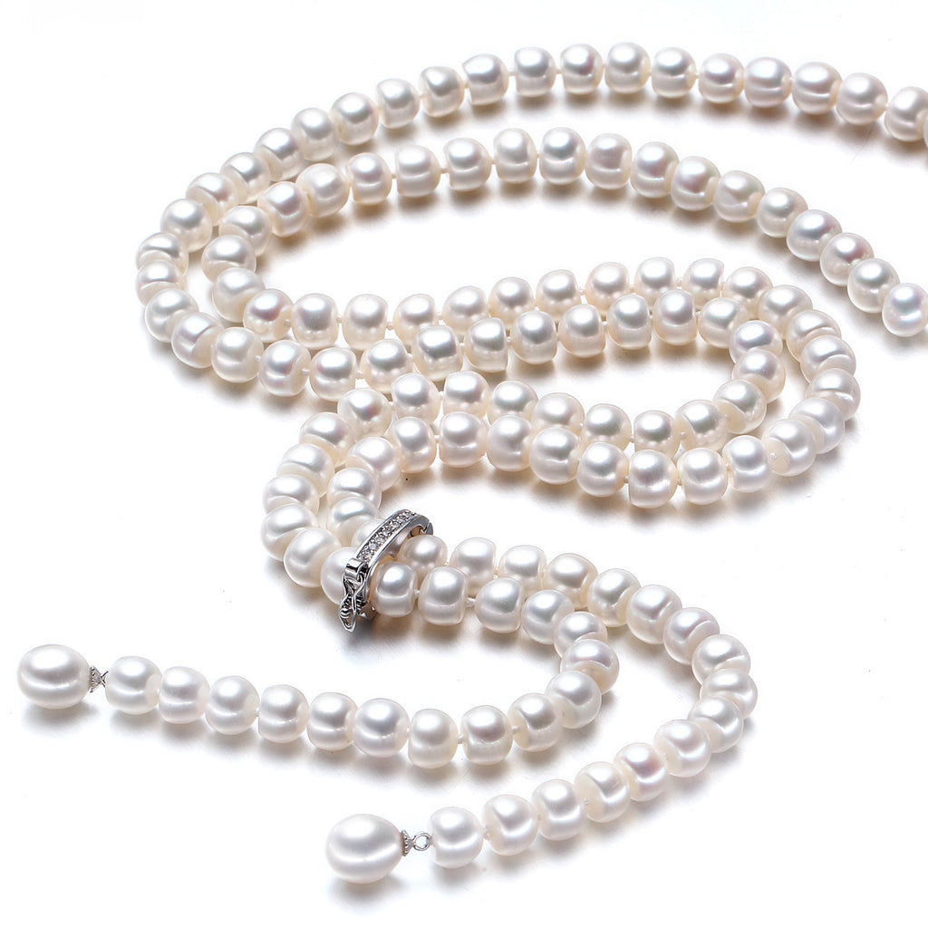 900mm Real long pearl necklace for women,adustable 9-10mm size bridal natural pearl necklace jewelry