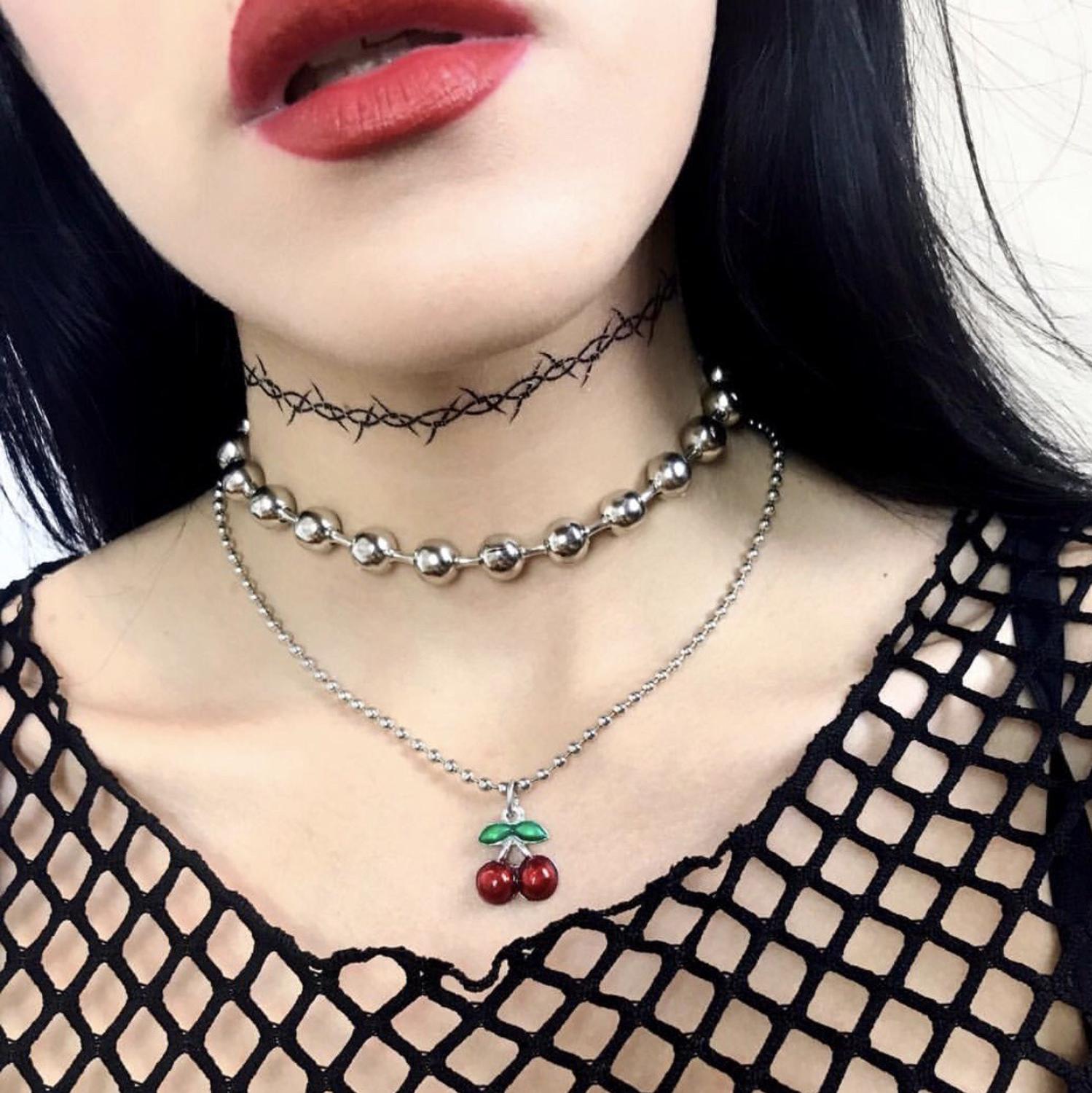 90s Cherry Colorful Pendant Necklace For Women Girl Vintage Hip Hop Cute Harajuku Fruit Choker Necklace Metal Trendy Jewelry New