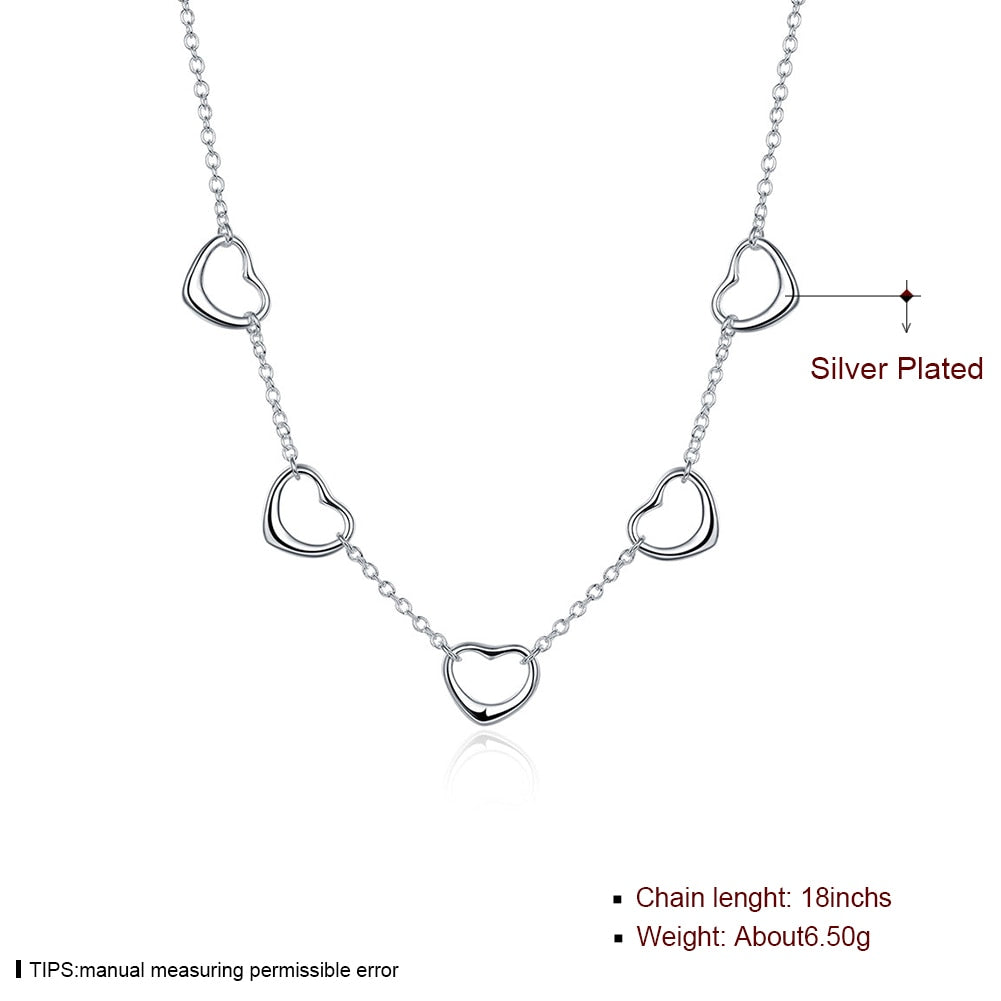 925 Jewelry Silver Color Hollow Out Heart Necklaces Pendants 2020 New Fine Fashion Jewelry Charms Choker 18inch Long Necklace
