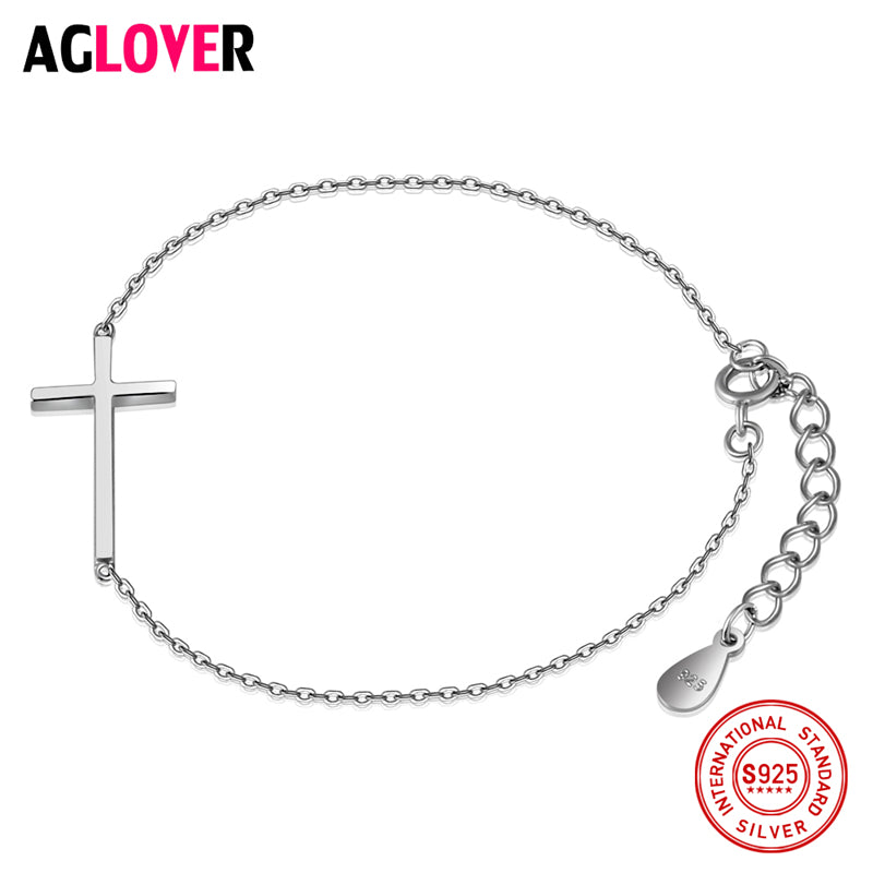 925 Silver Bracelet Religious Cross Solid Sterling Silver Unisex Bracelet Fashion Charm Jewelry