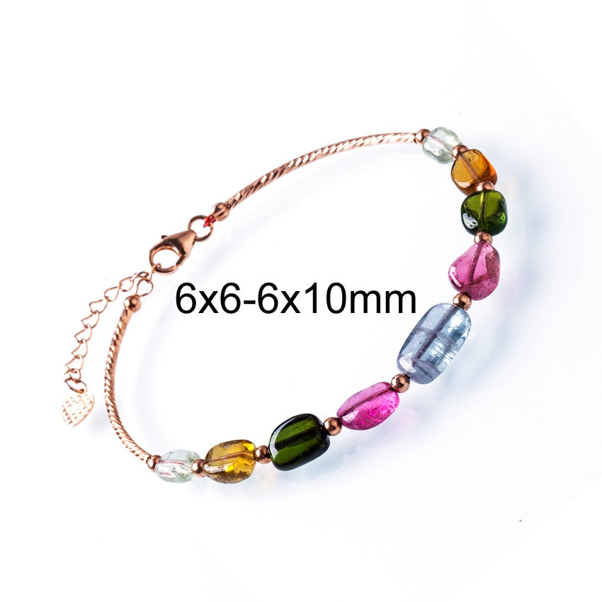 925 Silver Bracelets Colorful Tourmaline Natural Stone Bracelet Adjustable Women Bracelet 17-19CM Fashion Jewelry Gift Women