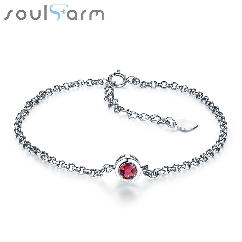 925 Silver Bracelets for Girls Red Tourmaline Bracelets Bangles White Gold Plated Link Bracelet with Charms