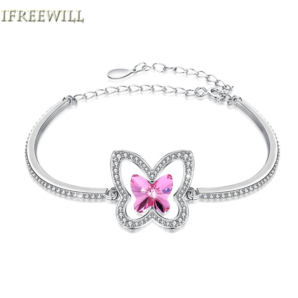 925 Silver Butterfly Bracelet Woman Strange Element Crystal Bracelet