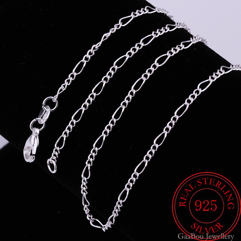 925 Silver Colour 2mm Chain Necklace For Women 16/18/20/22/24/26/28/30 Inch Jewelry Accessories  GaaBou