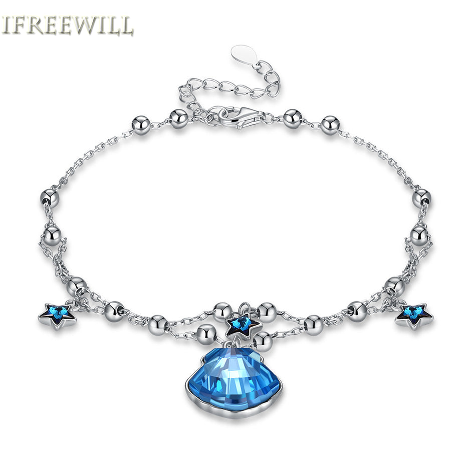 925 Silver Crystal Bracelet for woman Element stars charm Blue shell crystal hand jewelry