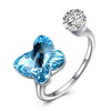 925 Silver Crystal woman open rings Classic three style Butterfly Hatch Adjustable size Hand Decorate