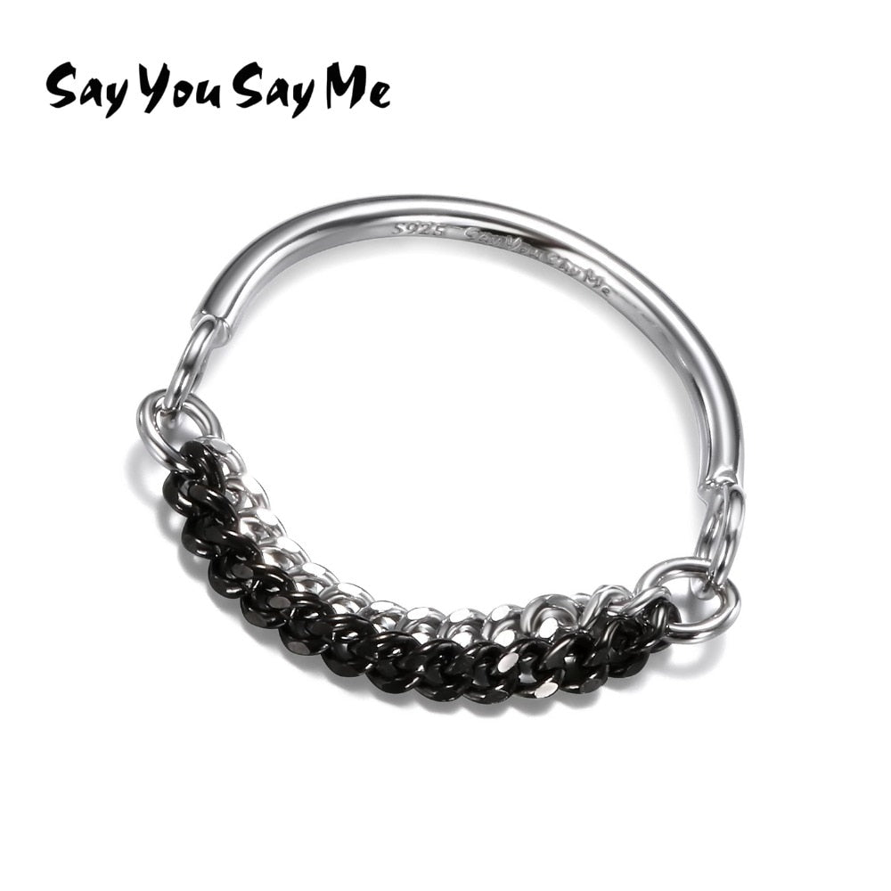 925 Silver Double Color Chain Rings Plated Ring Punk Trendy Party Fine Vintage Wholesale Best Gift Engagement You Me
