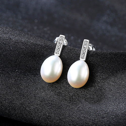 925 Silver Girl Simple Studs Earrings Fine Jewelry 7-8mm Natural Pearl Earrings For Women Boucles D'oreilles Femmes