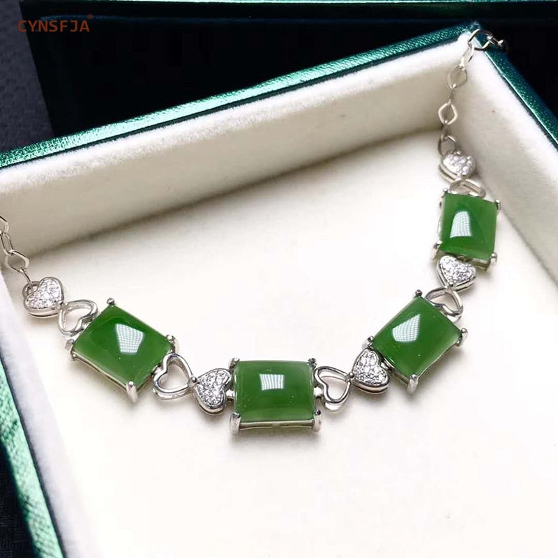 925 Silver Inlaid Russian Jasper Bracelets Certified Natural Hetian Jasper Lucky Jade Bangle High Quality Family Birthd Gifts