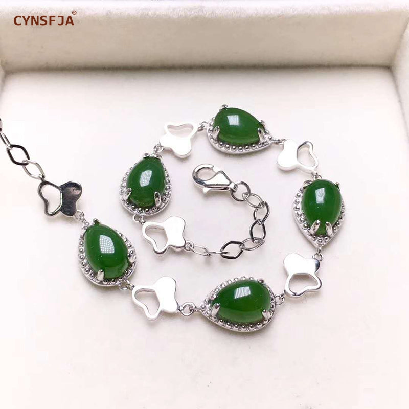 925 Silver Inlaid Russian Jasper Bracelets Certified Natural Hetian Jasper Lucky Jade Bracelet High Quality Birthd Gifts
