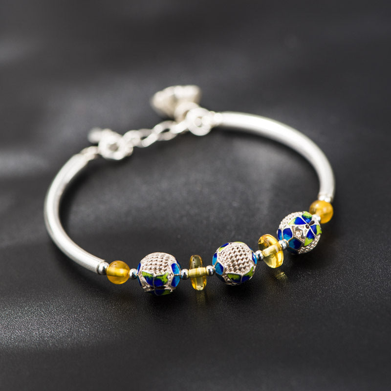 925 Silver Jewelry Bracelets Cloisonne Crafts Butterfly Amber Beads Design Bracelet Wholesale Models