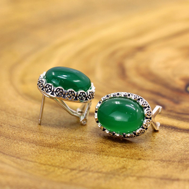 925 Silver Jewelry Earrings Vintage Silver Black Onyx Earrings Earrings ear clip on the New South Korean female old silversmith