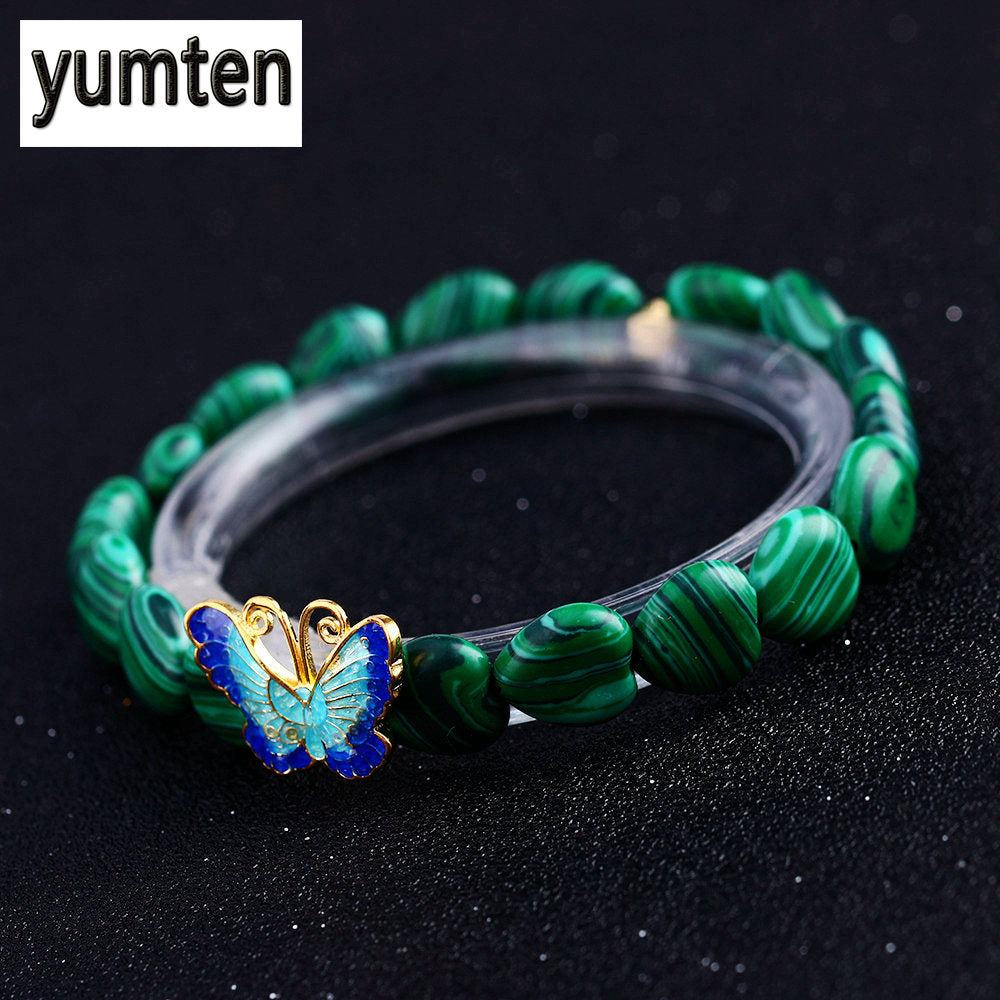 925 Silver Men Bracelet Heart Charm Bracelets Green Natural Stone 925 Silver Fashion Girl Original Bracelet Jewelry Silver
