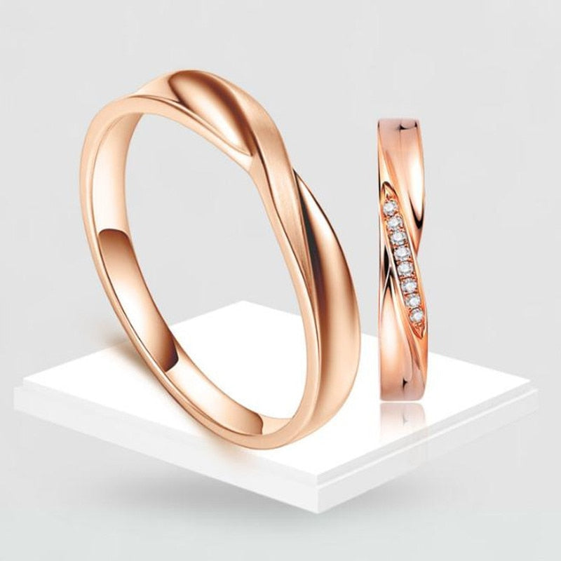 925 Silver Micro Rhinestone Brushed Couple Ring Opening Adjustable Simple Rose Gold Jewelry Wedding Ring