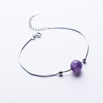 925 Silver Natural Amethyst Crystal Beads Bracelet Women Charms Natural Stone Bracelet Femme Purple Crystal Bracelets For Women