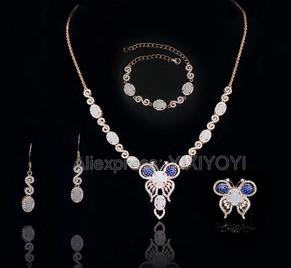 925 Silver Natural White HeTian Jade Beads Inl Gem Butterfly Lucky Pendant Necklace Bracelet Earring Ring Fine Jewelry Set
