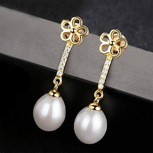 925 Silver Natural pearl pendant necklace Flower Dangle High Quality 8-9mm Rice Pearl Fine Jewelry Women Wholesale