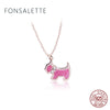 925 Silver Necklaces Brand Statement Pink Dog Doggie Necklace Collar Pendant Enamel Animal Jewelry Women Chistmas Gift zk40
