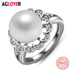 925 Silver Ring 10mm Natural Pearl Charm Women Open 100% Sterling Silver Ring Female Jewelry