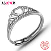 925 Silver Ring Woman Charm Heart 100% Sterling Silver Crown Ring Fashion Feminine Crystal Jewelry