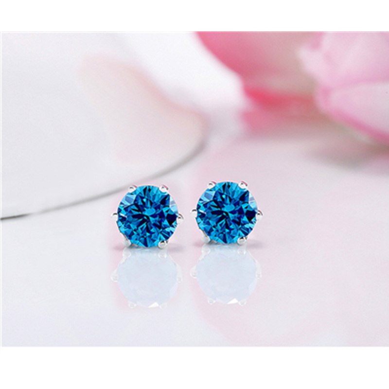 925 Silver Stud earrings for women Blue Crystal Rhinestone silver 925 jewelry boucle d oreille charms Earrings Fine Jewelry