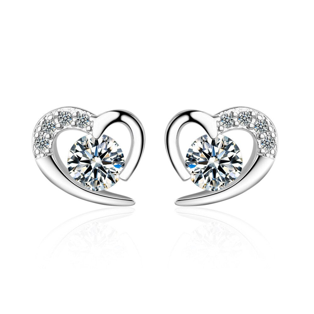 925 Silver Women  Heart Earrings Shiny Zircon Gifts Jewelry  Christmas