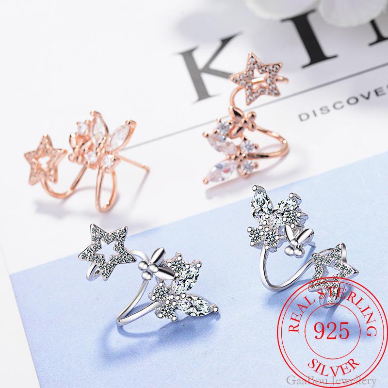 925 Silver Women  Star Cross Butterfly  Earrings Zircon Charm Girl Gifts Jewelry New