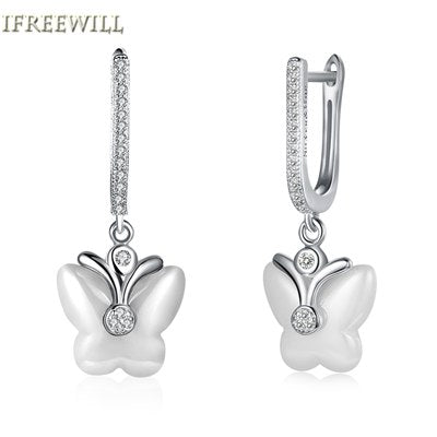 925 Silver ceramics butterfly drop earrings for woman trendy fashion fine jewelry