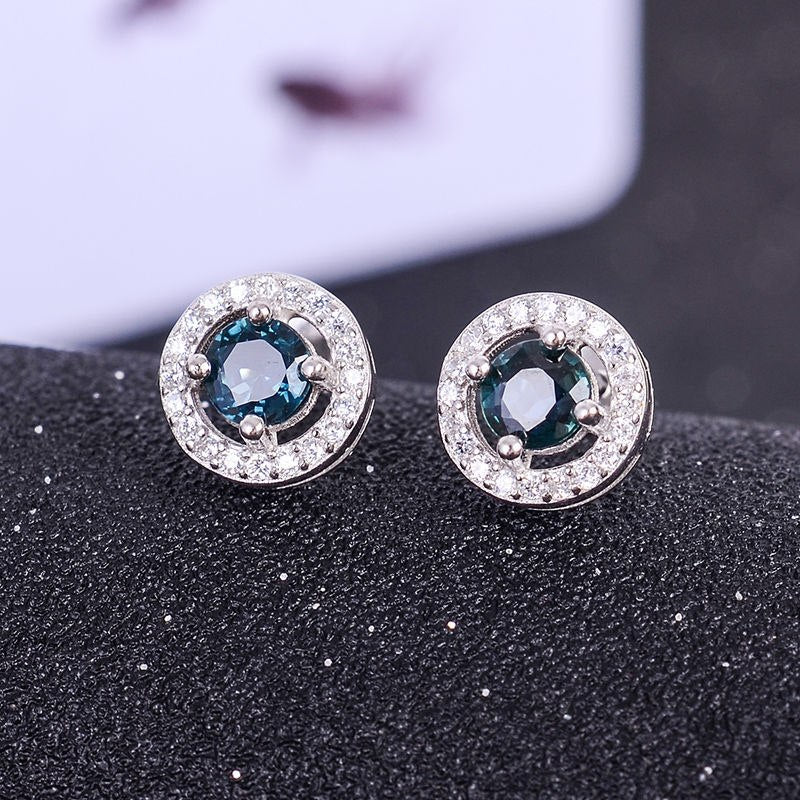 925 Silver natuarl sapphire stud Earrings fashion jewelry anniversary plant women Christmas gift