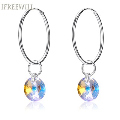 925 Silver woman drop Earrings Round Austrian Crystal fine jewelry