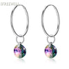 925 Silver woman drop Earrings Round Austrian Crystal fine jewelry