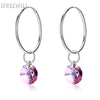925 Silver woman drop Earrings Round Austrian Crystal fine jewelry