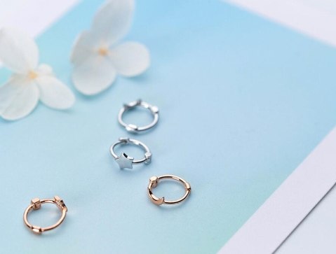 925 Solid Sterling Silver Lovely Star Circle Small Huggie Hoop Earrings Jewelry A1607