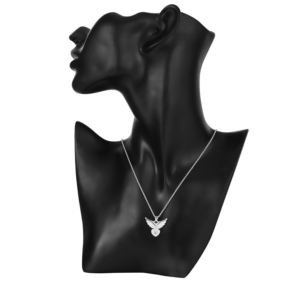 925 Stamp Silver Color 18 Inches Angel Wing Heart  Womans Zircon Necklaces &amp; Pendants Link Chain Party Girl Jewelry