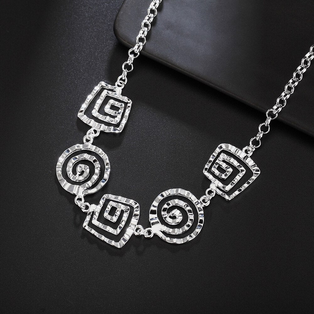 925 Stamp Silver Color 18 Inches Gifts Screw Hollow Fine Charm Necklaces & Pendants Link Chain Party Girl Jewelry