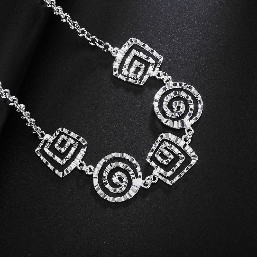 925 Stamp Silver Color 18 Inches Gifts Screw Hollow Fine Charm Necklaces &amp; Pendants Link Chain Party Girl Jewelry