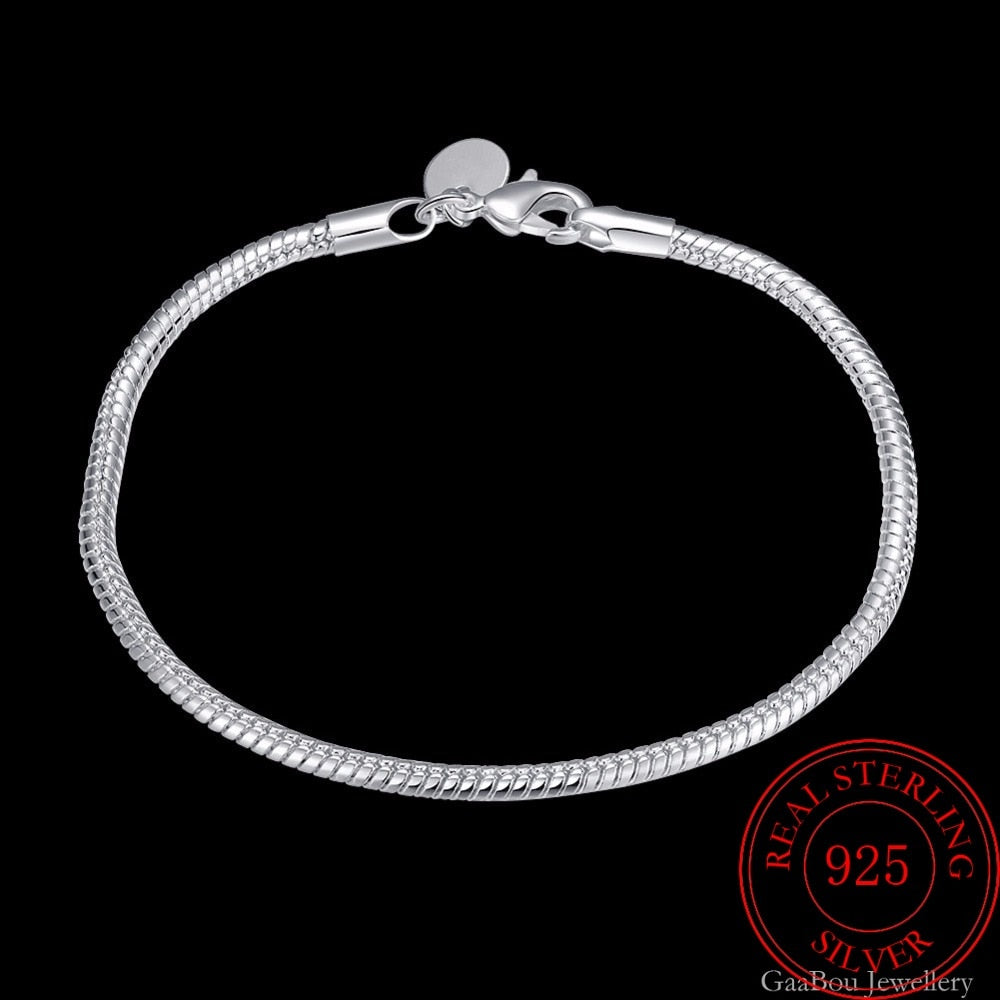 925 Stamp Silver Color 3mm Snake Bone Girl Bracelets  Bracelet &amp; Bangle Jewelry Women Bracelets Jewelry Christmas