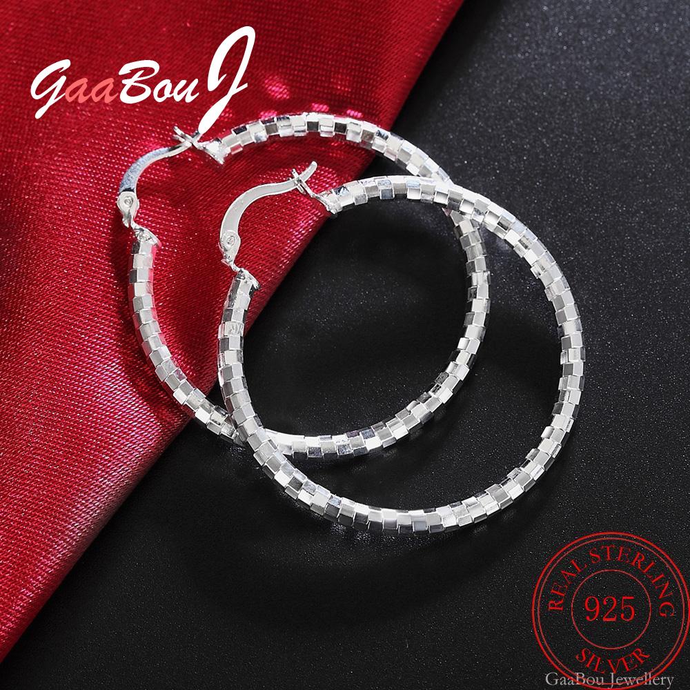 925 Stamp Silver Color 40MM Big Hoop Earrings For Women Round Circle Earrings Gifts Party  Jewelry Christmas GaaBou