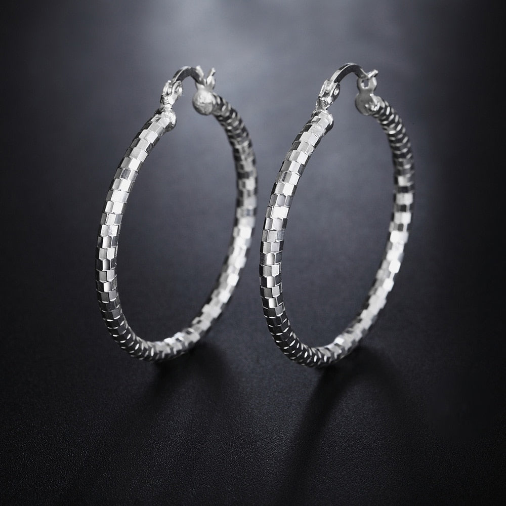 925 Stamp Silver Color 40MM Big Hoop Earrings For Women Round Circle Earrings Gifts Party  Jewelry Christmas GaaBou