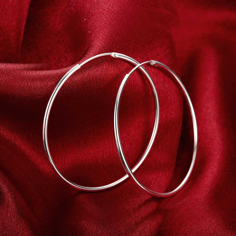 925 Stamp Silver Color 50/60mm Round Circle Hoop Earring For Women Party Wedding Christmas Jewelry Christmas Gift GaaBou