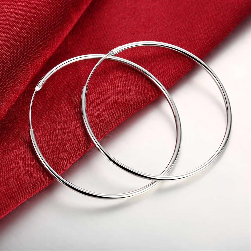 925 Stamp Silver Color 50/60mm Round Circle Hoop Earring For Women Party Wedding Christmas Jewelry Christmas Gift GaaBou