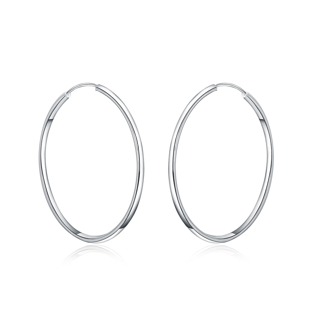 925 Stamp Silver Color 50/60mm Round Circle Hoop Earring For Women Party Wedding Christmas Jewelry Christmas Gift GaaBou