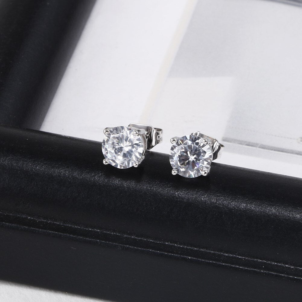 925 Stamp Silver Color 6MM Zircon Stud Earrings For Women Simple Earing Party Jewelry Accessories Christmas GaaBou