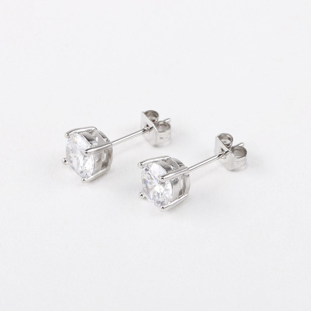 925 Stamp Silver Color 6MM Zircon Stud Earrings For Women Simple Earing Party Jewelry Accessories Christmas GaaBou