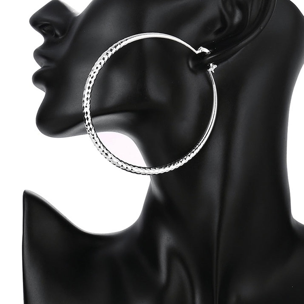 925 Stamp Silver Color 71mm/7.1cm Big Round Circular Hoop Earrings For Women Trend  Party Jewelry Christmas Gifts GaaBou