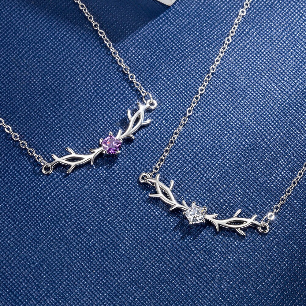 925 Stamp Silver Color Antlers Crystals Necklaces For Women 45cm Korean Chain Wedding Fine Jewelry Gift Female Trend
