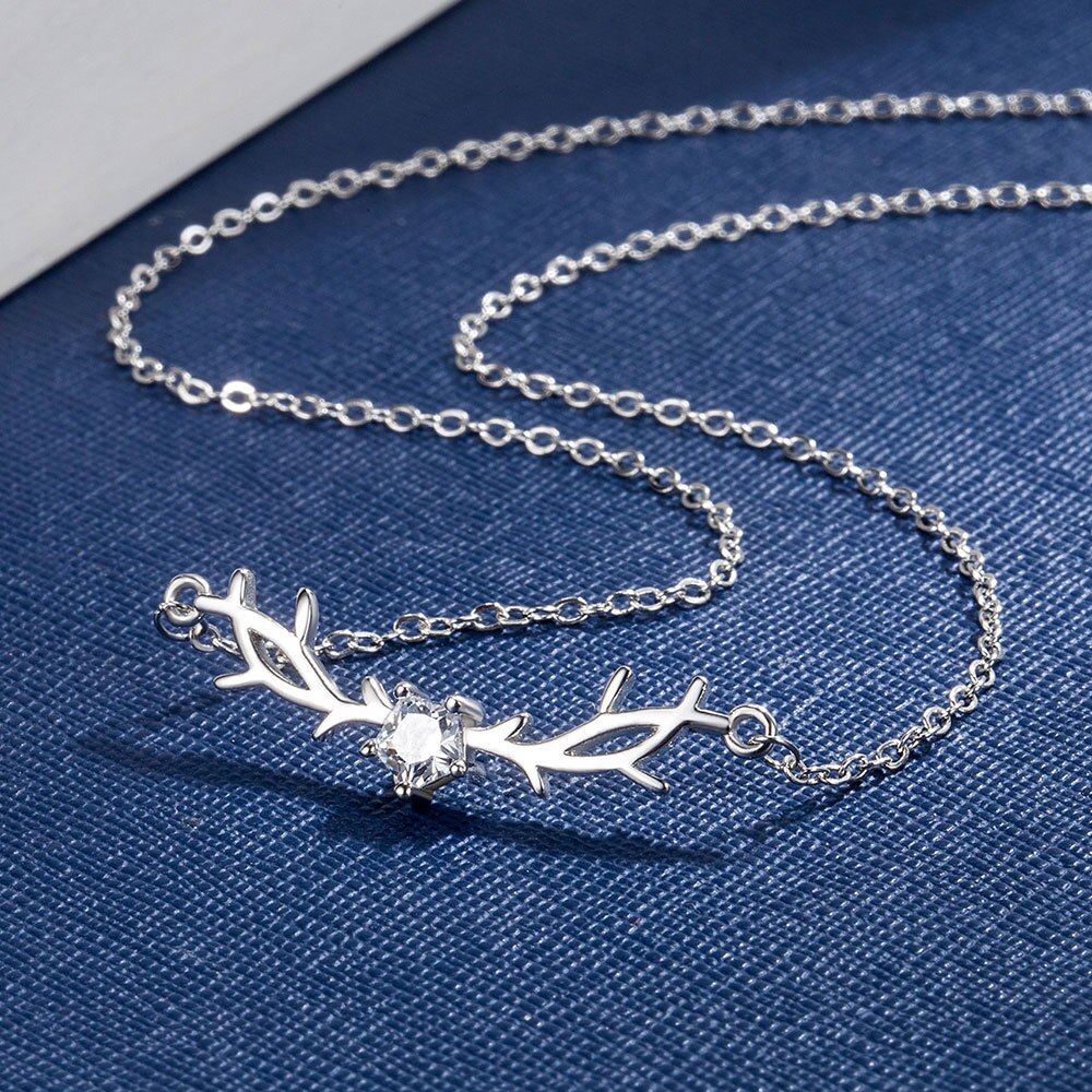 925 Stamp Silver Color Antlers Crystals Necklaces For Women 45cm Korean Chain Wedding Fine Jewelry Gift Female Trend